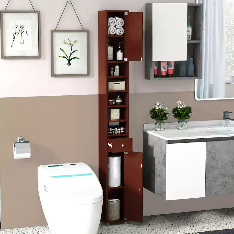 Costway Armadietto Alto e Stretto per Bagno con Cassetto e Ripiani Regolabili
