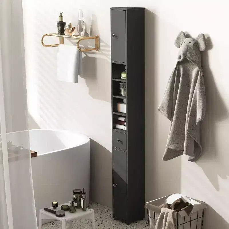 Costway Armadietto Alto e Stretto per Bagno con Cassetto e Ripiani Regolabili