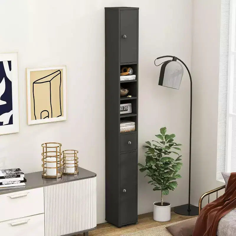 Costway Armadietto Alto e Stretto per Bagno con Cassetto e Ripiani Regolabili