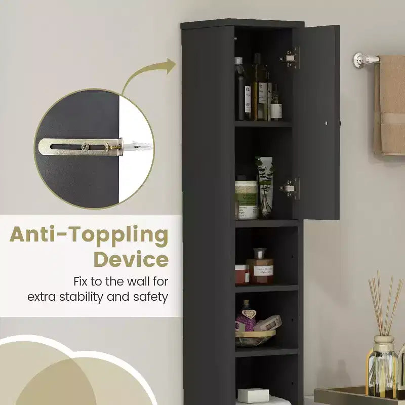 Costway Armadietto Alto e Stretto per Bagno con Cassetto e Ripiani Regolabili