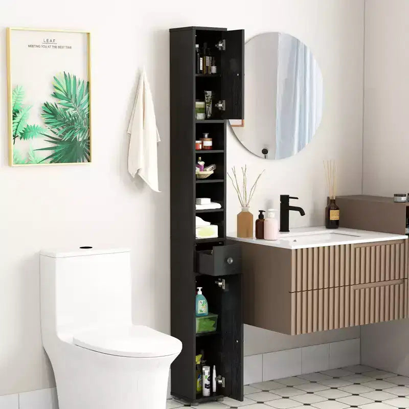 Costway Armadietto Alto e Stretto per Bagno con Cassetto e Ripiani Regolabili