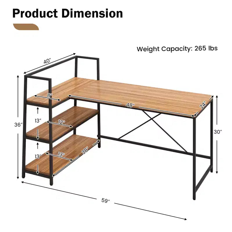 Scrivania per computer a L Costway da 150 cm, scrivania angolare reversibile con scaffali aperti, scrivania per PC portatile Nera/Bianca + Naturale/Nera + Noce
