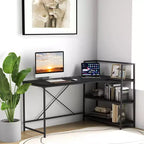 Scrivania per computer a L Costway da 150 cm, scrivania angolare reversibile con scaffali aperti, scrivania per PC portatile Nera/Bianca + Naturale/Nera + Noce