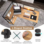 Scrivania per computer a L Costway da 150 cm, scrivania angolare reversibile con scaffali aperti, scrivania per PC portatile Nera/Bianca + Naturale/Nera + Noce