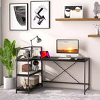 Scrivania per computer a L Costway da 150 cm, scrivania angolare reversibile con scaffali aperti, scrivania per PC portatile Nera/Bianca + Naturale/Nera + Noce