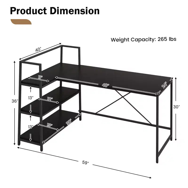 Scrivania per computer a L Costway da 150 cm, scrivania angolare reversibile con scaffali aperti, scrivania per PC portatile Nera/Bianca + Naturale/Nera + Noce