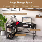 Scrivania per computer a L Costway da 150 cm, scrivania angolare reversibile con scaffali aperti, scrivania per PC portatile Nera/Bianca + Naturale/Nera + Noce