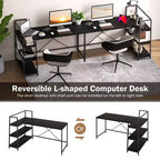 Scrivania per computer a L Costway da 150 cm, scrivania angolare reversibile con scaffali aperti, scrivania per PC portatile Nera/Bianca + Naturale/Nera + Noce