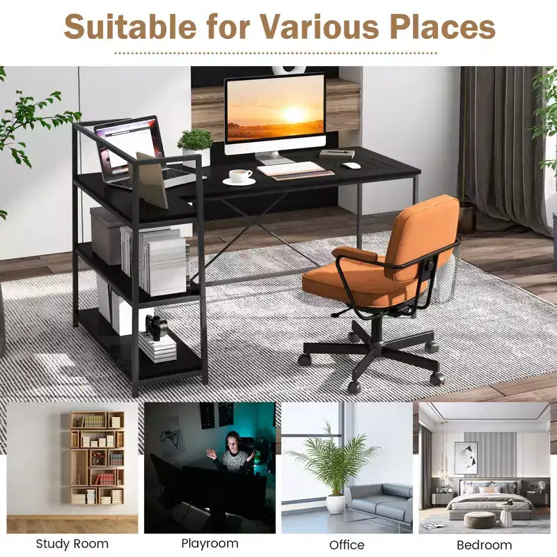 Scrivania per computer a L Costway da 150 cm, scrivania angolare reversibile con scaffali aperti, scrivania per PC portatile Nera/Bianca + Naturale/Nera + Noce