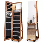 Costway 64 Organizzatore Portagioie con Specchio e Luci LED, Armadietto Portagioie Bloccabile