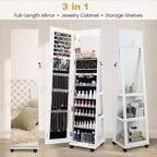 Costway 64 Organizzatore Portagioie con Specchio e Luci LED, Armadietto Portagioie Bloccabile