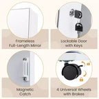 Costway 64 Organizzatore Portagioie con Specchio e Luci LED, Armadietto Portagioie Bloccabile