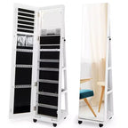 Costway 64 Organizzatore Portagioie con Specchio e Luci LED, Armadietto Portagioie Bloccabile