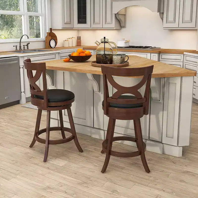 Costway, 2 sgabelli da bar da 61 cm, girevoli a 360°, altezza bancone, con sedile imbottito in pelle PVC