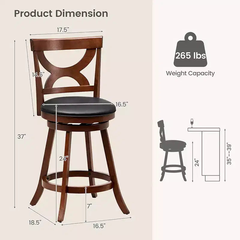 Costway, 2 sgabelli da bar da 61 cm, girevoli a 360°, altezza bancone, con sedile imbottito in pelle PVC