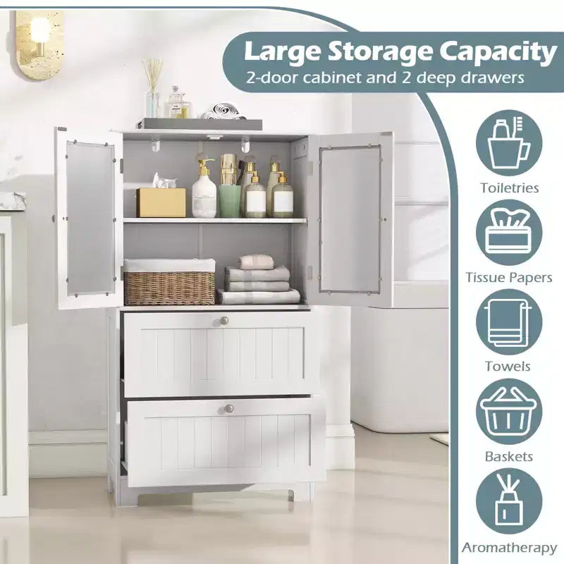 Mobiletto da bagno Costway con cassetti e scaffali, armadietto da terra indipendente