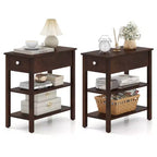 Costway Set of 2 Narrow End Tables w/Drawer Shelves & Rubber Wood Legs Sofa Side Table