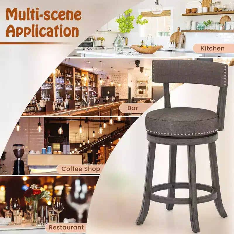 Costway Set di 2 sedie da bancone da 26" con schienale girevole a 360° e seduta imbottita
