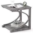 Costway 24 Side End Table w/ Storage Shelf & Rubber Wood Frame for Small Space