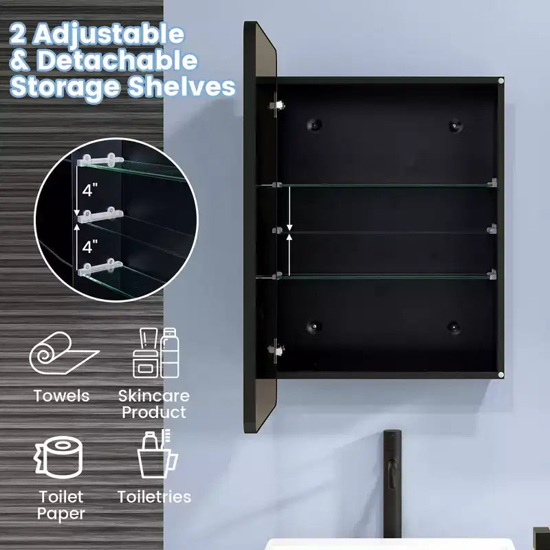 Costway Armadietto a Specchio da Bagno 20 x 30 Pollici con Cornice in Alluminio e Ripiani Regolabili