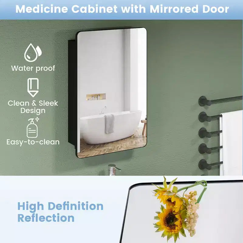 Costway Armadietto a Specchio da Bagno 20 x 30 Pollici con Cornice in Alluminio e Ripiani Regolabili
