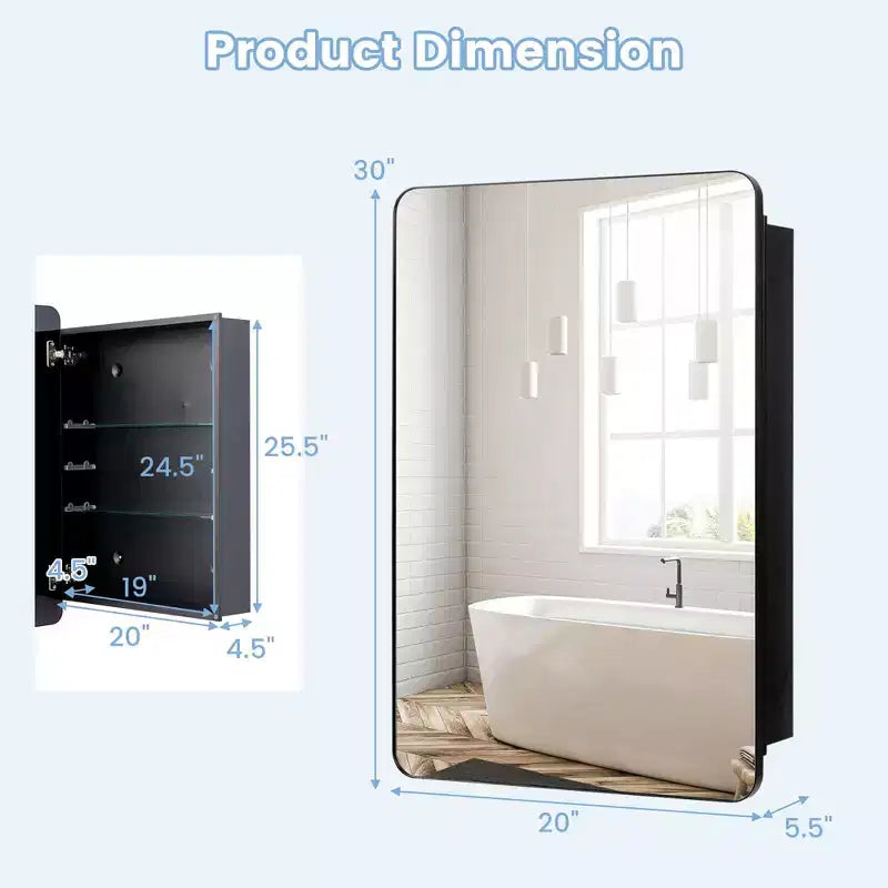 Costway Armadietto a Specchio da Bagno 20 x 30 Pollici con Cornice in Alluminio e Ripiani Regolabili