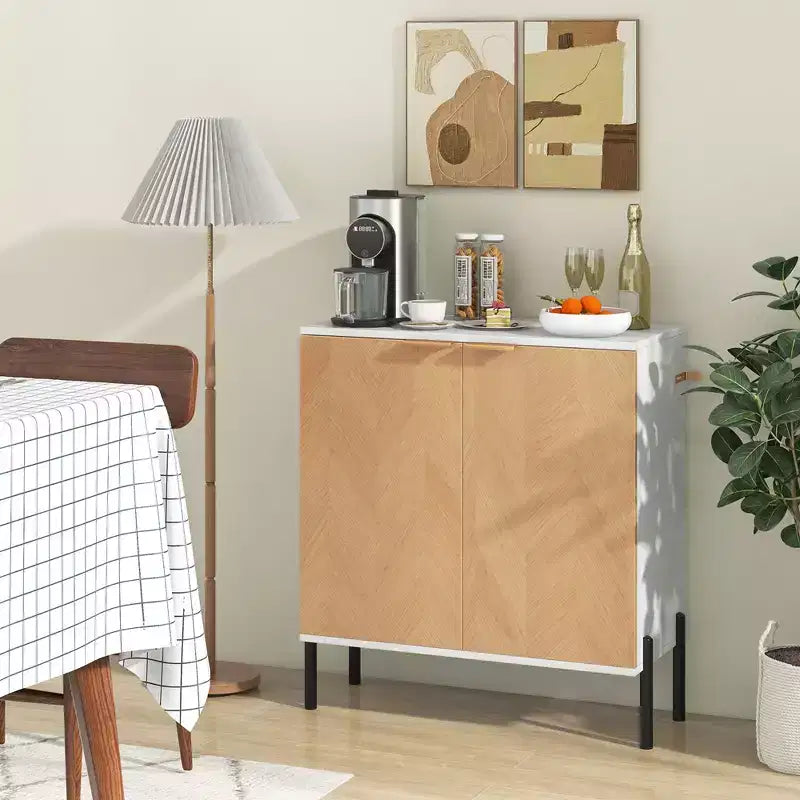 Costway Credenza a 2 ante con Ripiano, Gambe in Metallo e Kit Anti-ribaltamento