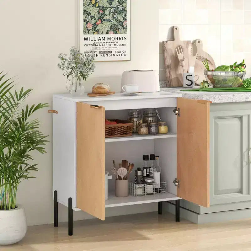 Costway Credenza a 2 ante con Ripiano, Gambe in Metallo e Kit Anti-ribaltamento