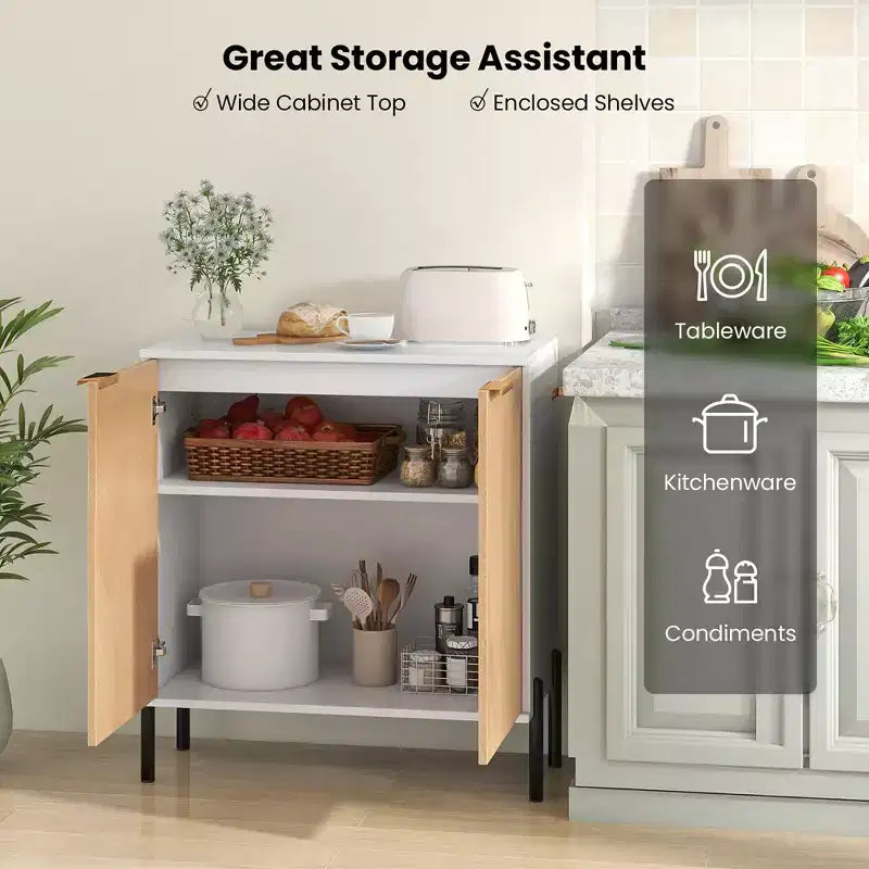 Costway Credenza a 2 ante con Ripiano, Gambe in Metallo e Kit Anti-ribaltamento