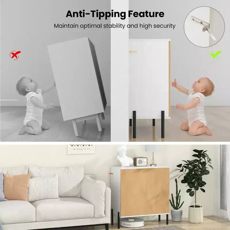 Costway Credenza a 2 ante con Ripiano, Gambe in Metallo e Kit Anti-ribaltamento