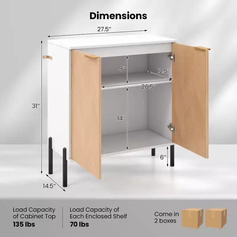 Costway Credenza a 2 ante con Ripiano, Gambe in Metallo e Kit Anti-ribaltamento
