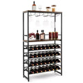 Costway 32 Bottles Drinks Rack Rustic Drinks Storage Holder Freestanding W/ Glass Holder