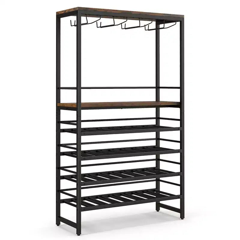 Costway Porta Bottiglie 32 Posti Rustico da Terra con Portabicchieri