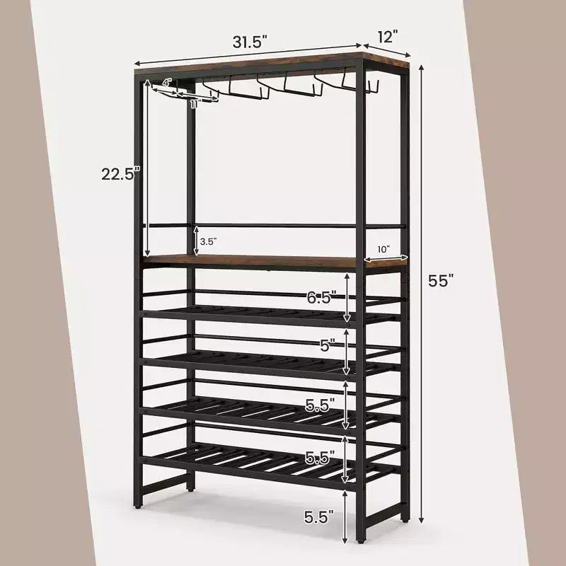 Costway Porta Bottiglie 32 Posti Rustico da Terra con Portabicchieri