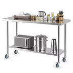 Costway 24 x 60  Stainless Steel Work Table Kitchen Prep Work Table w/ wheels Silver