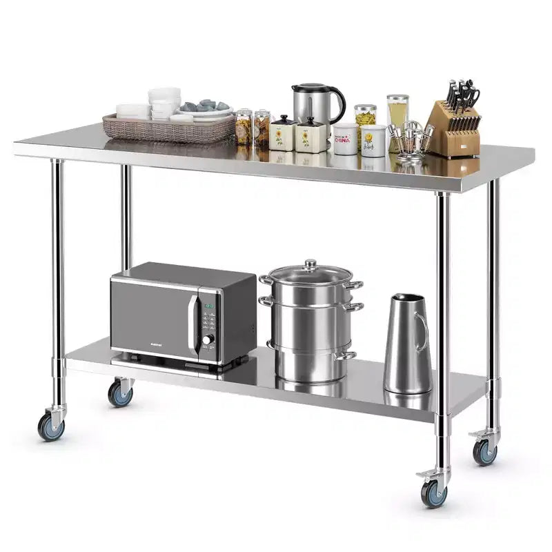 Costway 24 x 60  Stainless Steel Work Table Kitchen Prep Work Table w/ wheels Silver