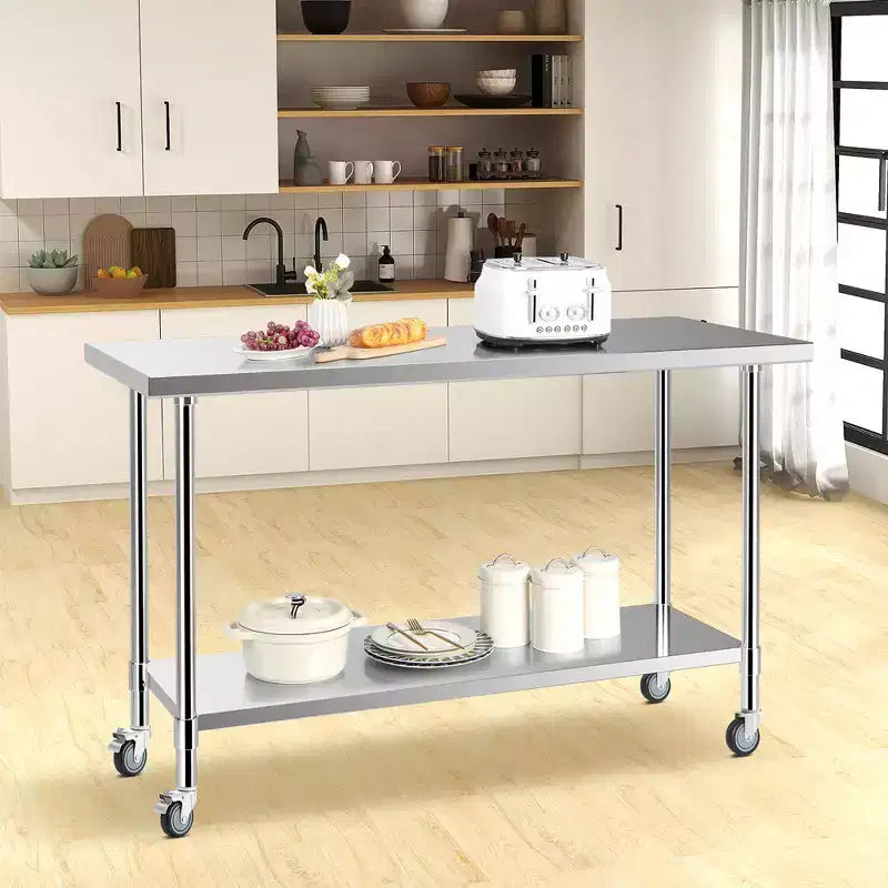 Costway 24 x 60 Tavolo da Lavoro in Acciaio Inossidabile per Cucina con Ruote Argento