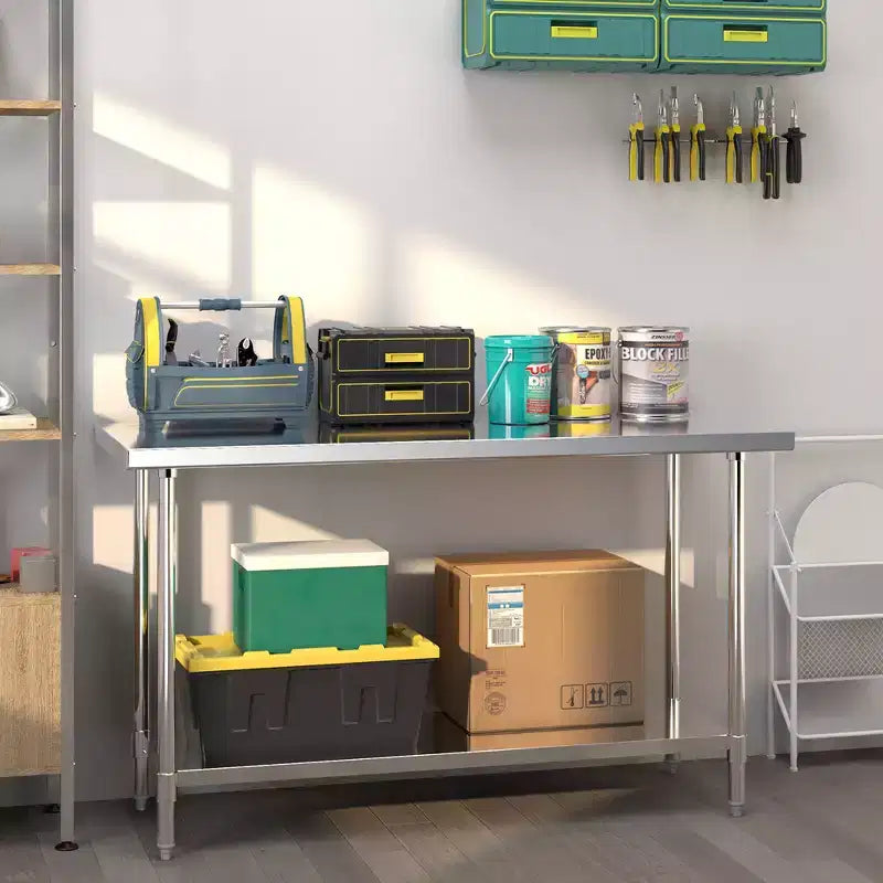 Costway 24 x 60 Tavolo da Lavoro in Acciaio Inossidabile per Cucina con Ruote Argento