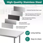 Costway 24 x 60 Tavolo da Lavoro in Acciaio Inossidabile per Cucina con Ruote Argento