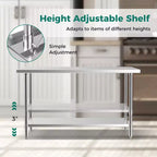 Costway 24 x 60 Tavolo da Lavoro in Acciaio Inossidabile per Cucina con Ruote Argento