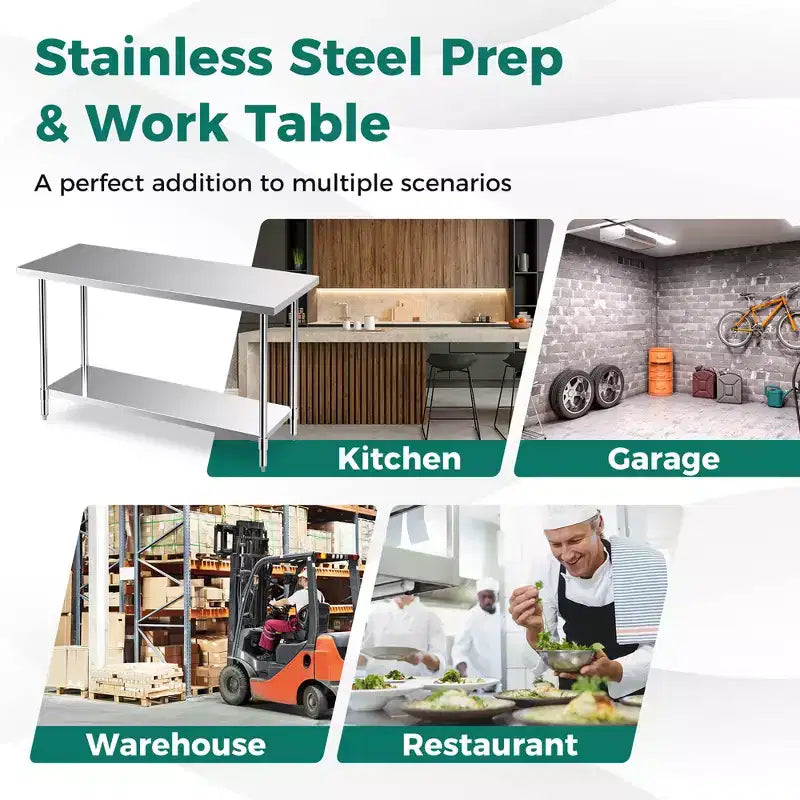 Costway 24 x 60 Tavolo da Lavoro in Acciaio Inossidabile per Cucina con Ruote Argento