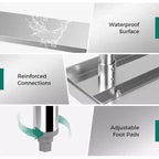 Costway 24 x 60 Tavolo da Lavoro in Acciaio Inossidabile per Cucina con Ruote Argento
