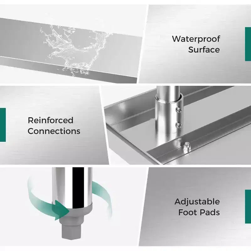 Costway 24 x 60 Tavolo da Lavoro in Acciaio Inossidabile per Cucina con Ruote Argento