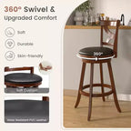 Costway Set 2 Sgabelli da Bar Girevoli a 360° Altezza Bar con Sedile Imbottito in Ecopelle PVC