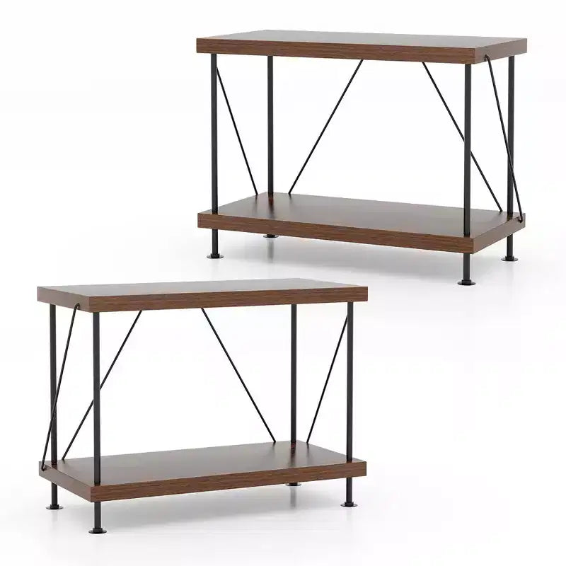 Costway 2PZ Scaffale a 2 Livelli Multiuso con Struttura in Metallo Noce