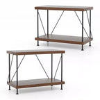 Costway 2PZ Scaffale a 2 Livelli Multiuso con Struttura in Metallo Noce