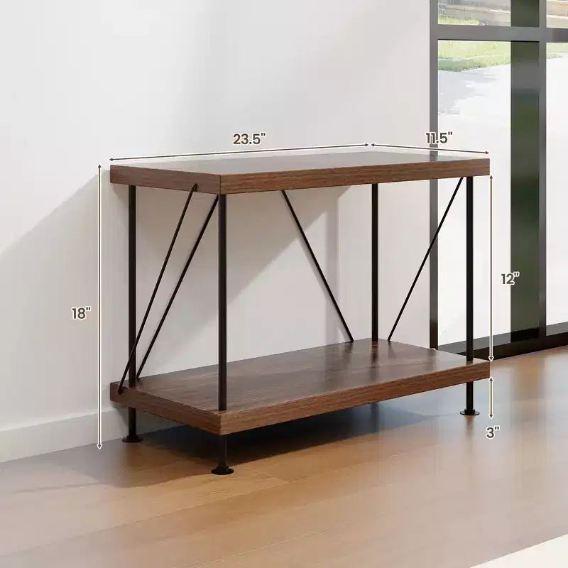 Costway 2PZ Scaffale a 2 Livelli Multiuso con Struttura in Metallo Noce