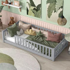 TUYOHW Letto a Pavimento per Bambini Misura Doppia, Moderno Letto Montessori in Legno con Sponde di Sicurezza Rialzate per Camera da Letto