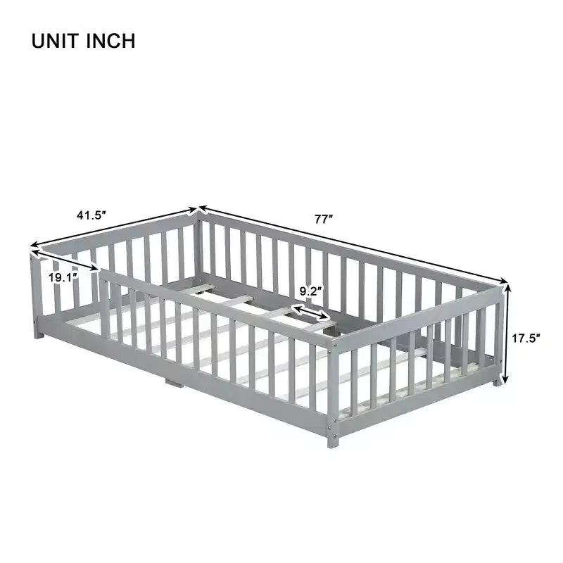TUYOHW Letto a Pavimento per Bambini Misura Doppia, Moderno Letto Montessori in Legno con Sponde di Sicurezza Rialzate per Camera da Letto