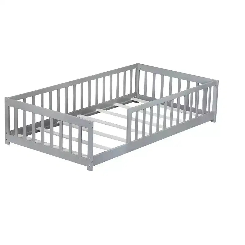 TUYOHW Letto a Pavimento per Bambini Misura Doppia, Moderno Letto Montessori in Legno con Sponde di Sicurezza Rialzate per Camera da Letto